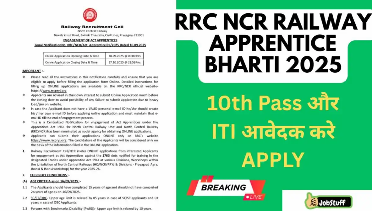 RRC NCR Railway Apprentice Bharti 2025